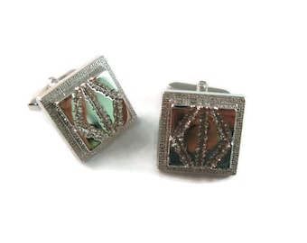 Vintage Cufflinks for Men: Awesome Fractured Art Design Square Silver Tone Design