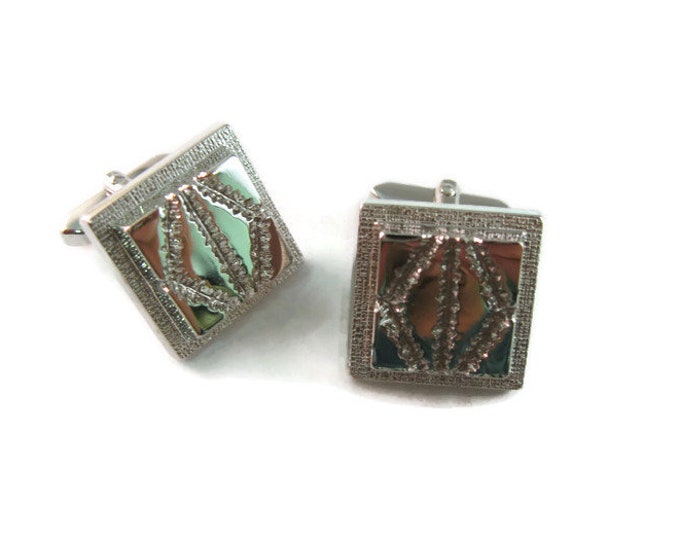 Vintage Cufflinks for Men: Awesome Fractured Art Design Square Silver Tone Design