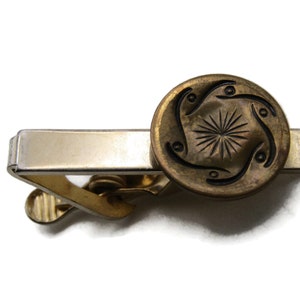 Decorative Etched Circle Tie Clip Tie Bar Men&#39;s Jewelry Gold Tone