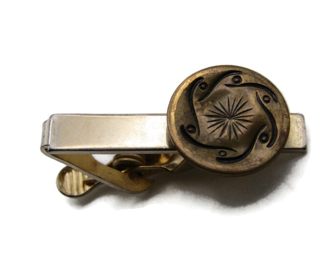 Decorative Etched Circle Tie Clip Tie Bar Men's Jewelry Gold Tone