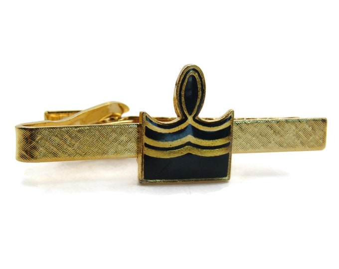 Black Wave Logo Design Textured Tie Clip Tie Bar Men's Jewelry Gold Tone