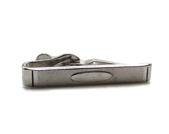 Textured And Oval Center Tie Clip Tie Bar Men's Jewelry Silver Tone
