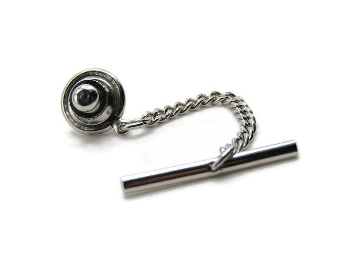 Small Classic Round Tie Pin And Chain Men's Jewelry Silver Tone