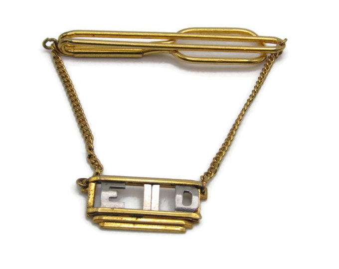 ED Name Initials Monogram Gold Tone Tie Chain Tie Bar Tie Clip Men's Jewelry