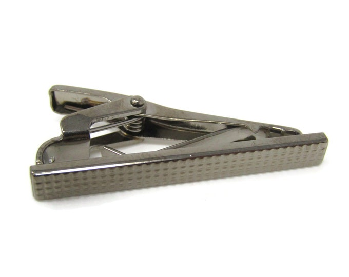Gun Metal Waffle Pattern Tie Clip Bar Vintage Men's Jewelry Nice Design