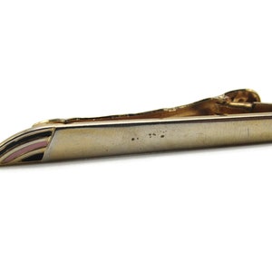 Pink Black Strip Tip Tie Bar Gold Tone Tie Clip Vintage Men&#39;s Jewelry