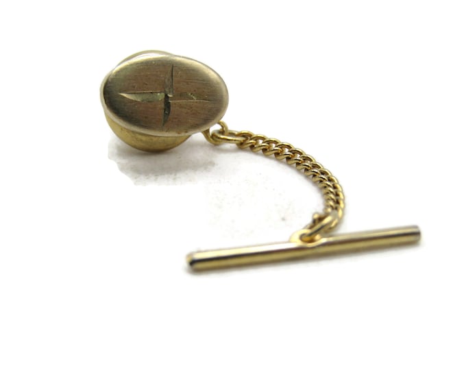 Etched Star Center Tie Lapel Pin & Chain Gold Tone Men's Jewelry