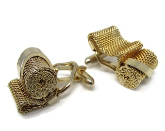 Vintage Gold Tone Mesh Cufflinks: Coil Design for Men