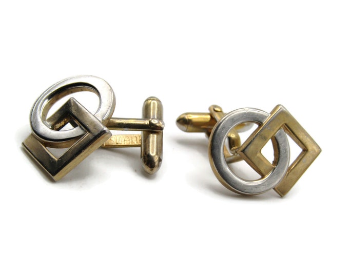 Interlocking Square And Circle Cuff Links Men's Jewelry Silver And Gold Tone