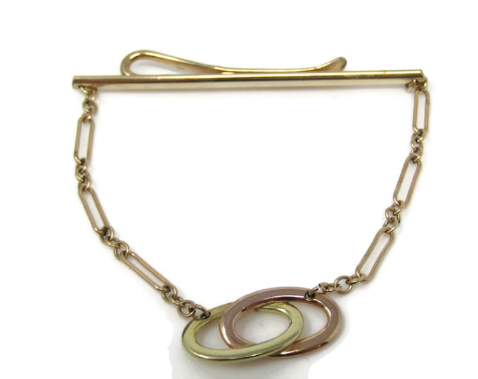 Interlocking Loops Chain Tie Clip Bar Gold Tone Vintage Men's Jewelry Nice Design