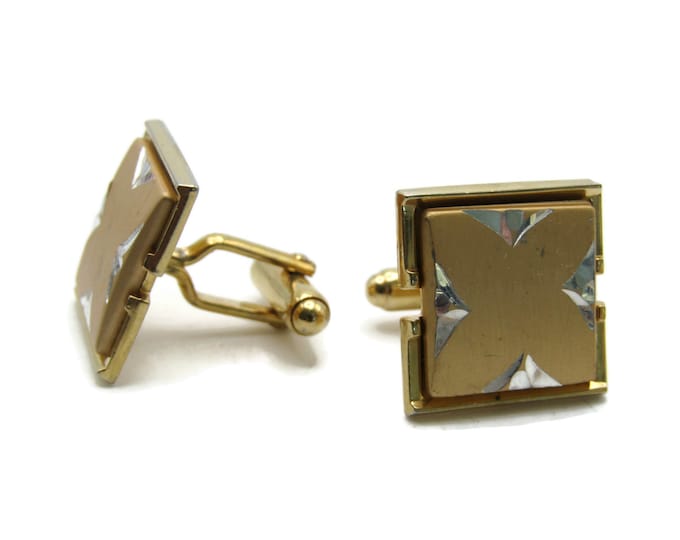 Square With Silver Triangles Cuff Links Men's Jewelry Gold Tone