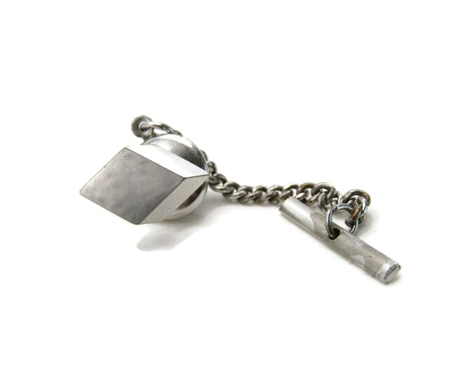 Diamond Shape Smooth Finish Tie Pin And Chain Men's Jewelry Silver Tone