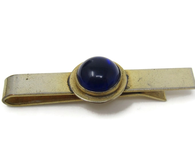 Large Blue Center Tie Clip Bar Gold Tone Vintage Men's Jewelry Nice Design