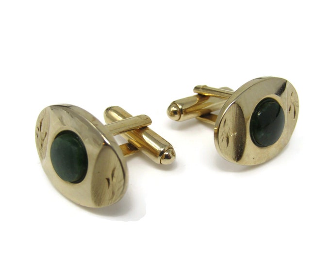 Dark Green Stones Cufflinks for Men: Vintage Gold Tone - Stand Out from the Crowd with Class
