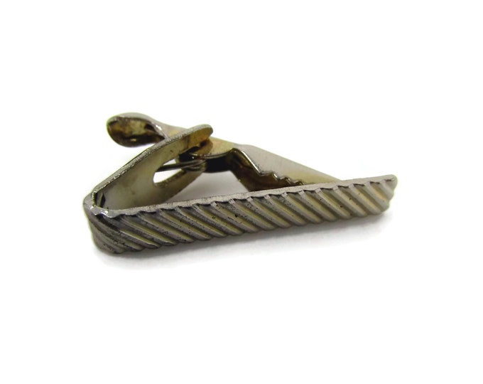 Vintage Tie Clip Tie Bar: Deep Diagonal Grooves