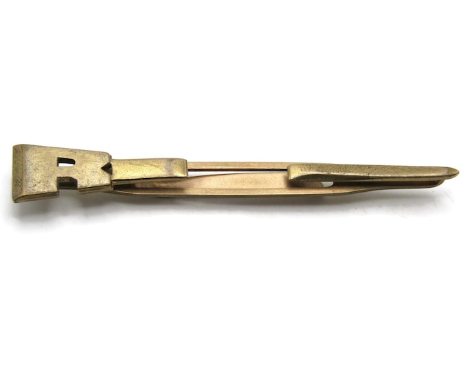 R Letter Initial Monogram Tie Bar Tie Clip Men's Jewelry Gold Tone