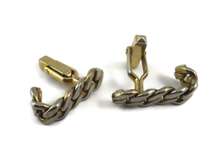 Vintage Cufflinks for Men: Chain Link Design Curled Cuff Design Silver & Gold Tone