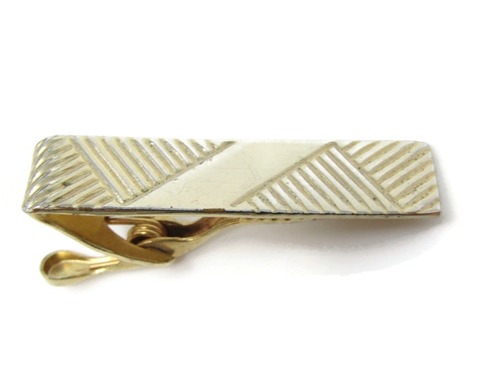 Geometric Ridge Stripes Tie Bar Clip Gold Tone Vintage Men's Jewelry Nice Design