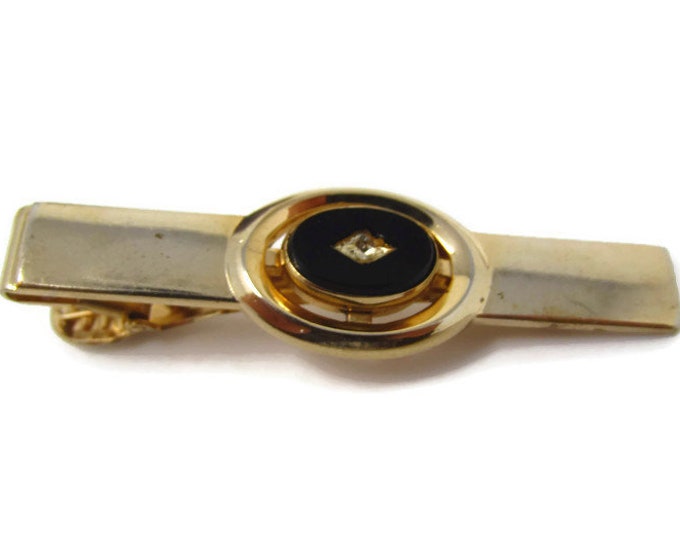 Black Center Tie Clip Vintage Tie Bar: Gold Tone Open Center Design