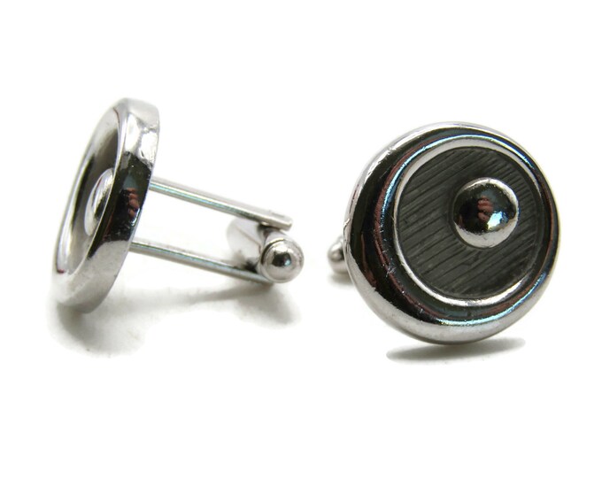 Round Circle Designs And Textured Cuff Links Men's Jewelry Silver Tone