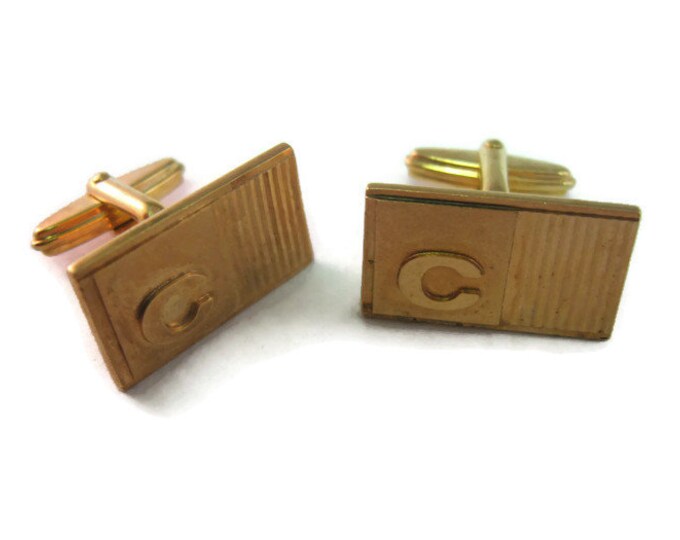 Vintage Cufflinks for Men: "C" Letter Initial Wonderful Gold Tone Rectangle Design