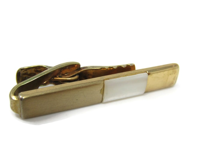 Mother of Pearl Accent Tie Clip Bar Gold Tone Vintage Men's Jewelry Nice Design