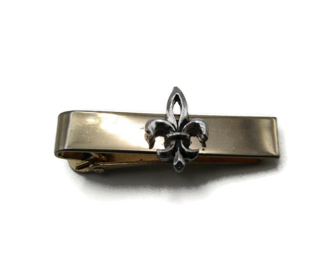 Raised Silver Tone Fleur de lis Gold Tone Smooth Finish Classic Tie Bar Tie Clip Men's Jewelry
