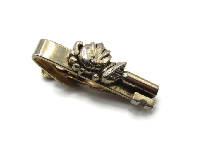 Floral & Leaf Motiff Gold Tone Tie Bar Tie Clip Men's Jewelry