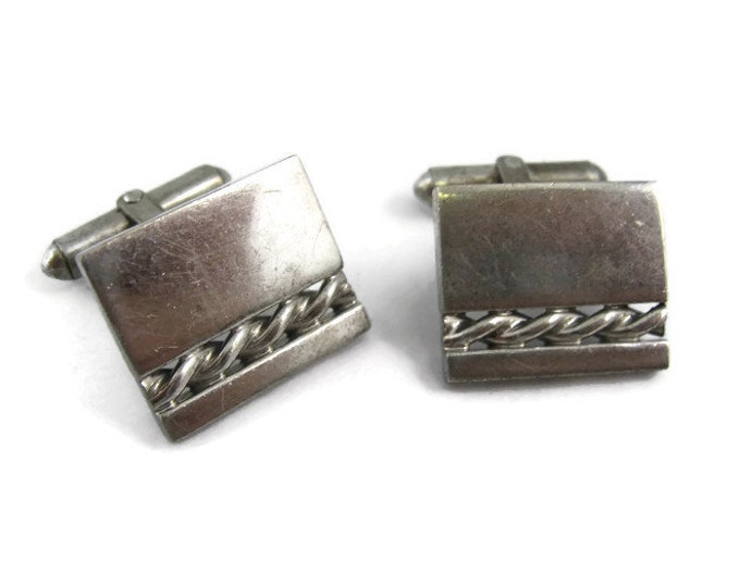 Vintage Cufflinks for Men: Rope Twist Design Sterling Silver Square See Through
