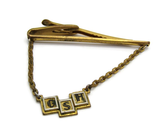 G S H Initial Letter Monogram Tie Chain Gold Tone Tie Bar Men's Jewelry