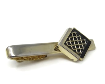 Vintage Gold Tone Crosshatch Tie Clip: Overlapping Squares Tie Bar