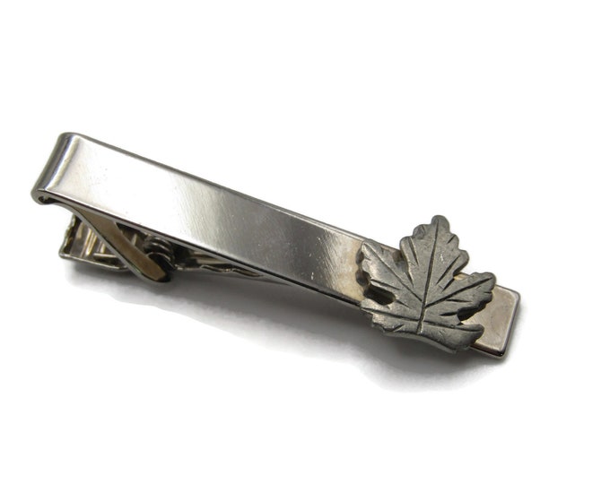 Leaf Foliage Fall Silver Tone Modernist Style Tie Bar Tie Clip Men's Jewelry