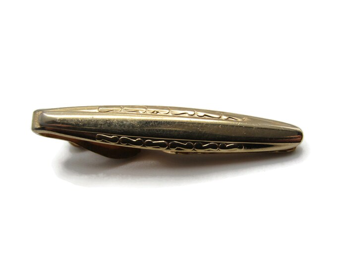 Rounded Edge Etched Designs Gold Tone Classic Industrial Tie Clip Tie Bar Men's Jewelry