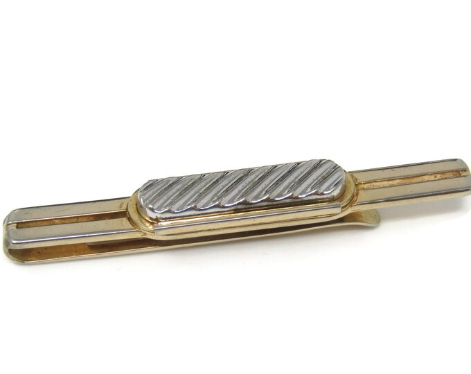 Grooved Center Modernist Tie Clip Tie Bar: Vintage Gold Tone - Stand Out from the Crowd with Class