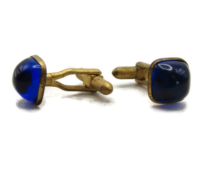 Blue Stone Inlay Cuff Links Gold Tone Men's Jewelry