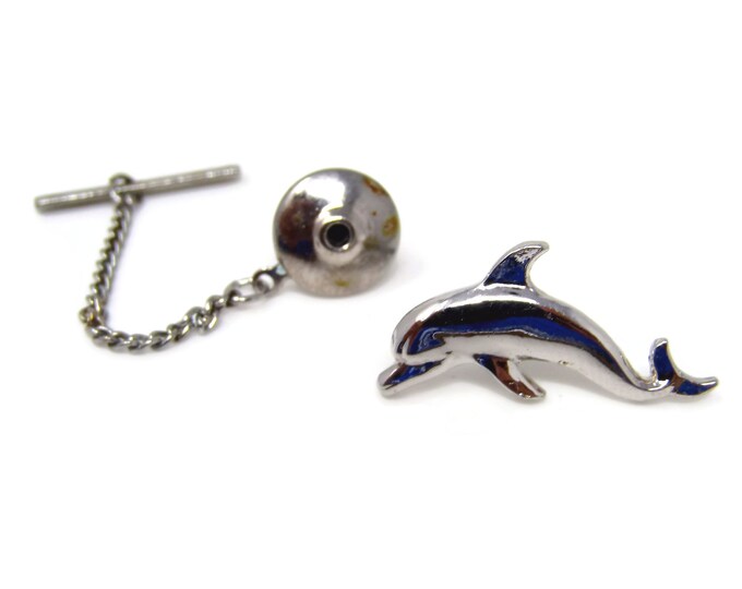 Vintage Tie Tack Tie Pin: DOLPHIN Silver Tone