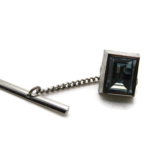 Light Blue Rectangle Stone Tie Pin And Chain Men's Jewelry Silver Tone