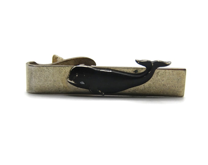 Black Painted Whale Gold Tone Vintage Tie Bar Tie Clip Men's Jewerly