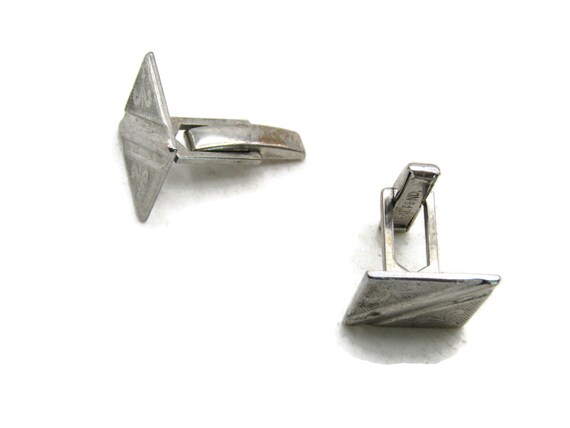 Diagonal Line & Motif Cuff Links Silver Tone Men'… - image 2