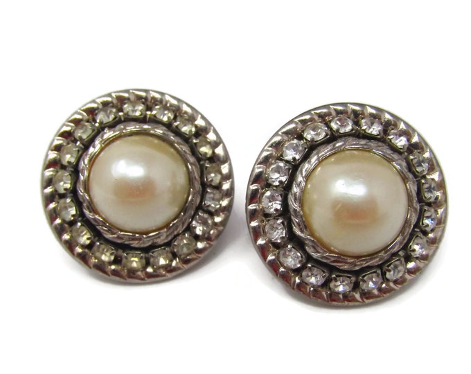 Vintage Cufflinks for Men: Faux Pearl Clear Jewel Border Design