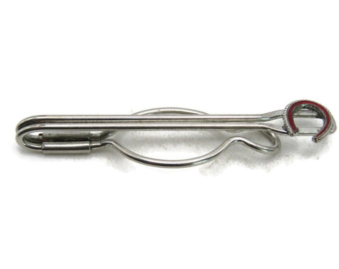 Red Horseshoe Tie Clip Open Body Indistrial Design Tie Bar Silver Tone Men's Jewelry