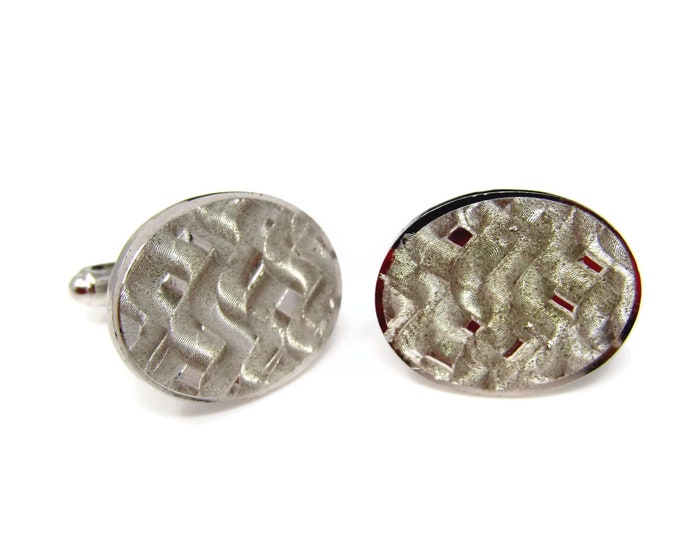 Vintage Cufflinks for Men: Psychedelic Interesting Wavy Design Silver Tone