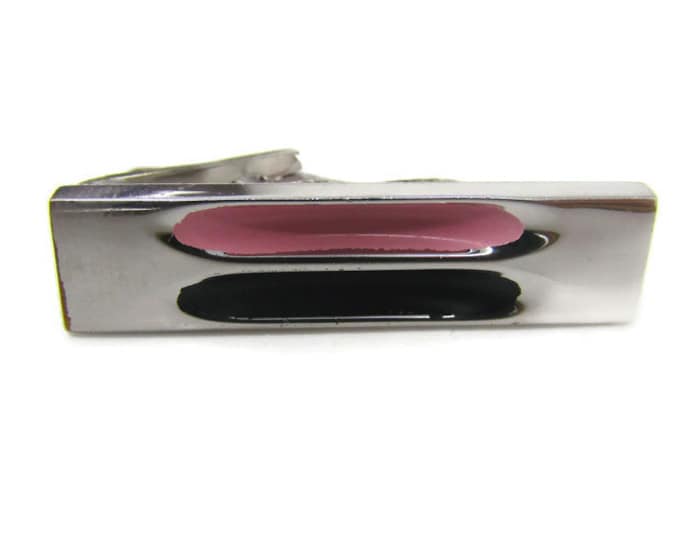 Pink & Black Tie Clip Vintage Tie Bar: Modernist Silver Tone
