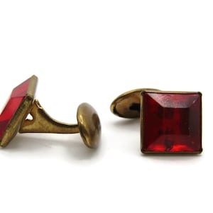 Square Red Stone Cuff Links Men&#39;s Jewelry Gold Tone