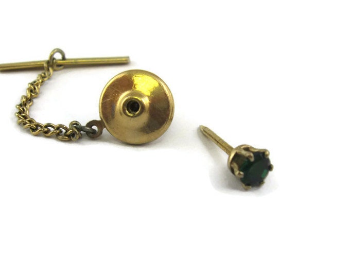 Vintage Tie Tack Tie Pin: Small Green Jewel