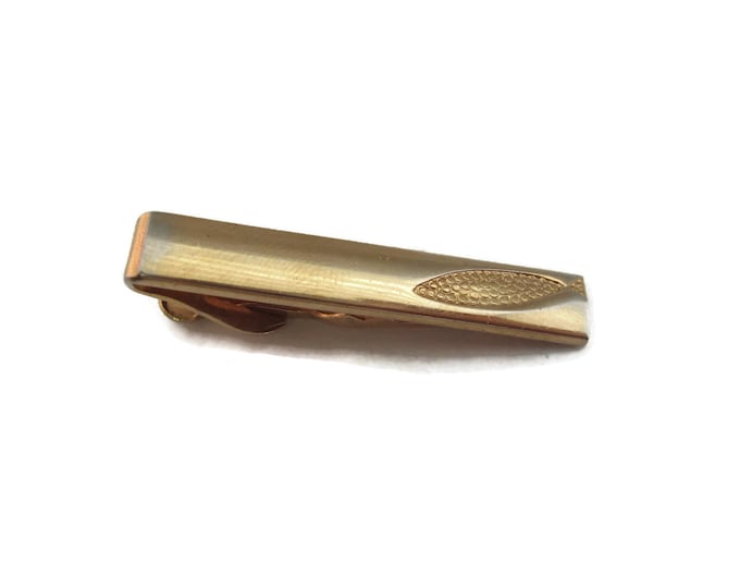 Vintage Men's Tie Bar Clip Jewelry: Faded Gold Tone w/ Textured Fish Design