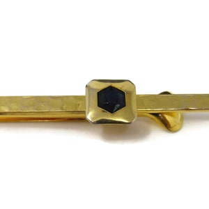 Vintage Tie Clip Tie Bar: Rare Nulok Plate Hammered Texture Art Deco Black Accent Nice Quality