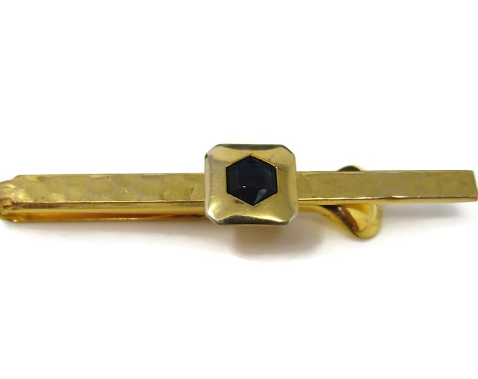 Vintage Tie Clip Tie Bar: Rare Nulok Plate Hammered Texture Art Deco Black Accent Nice Quality