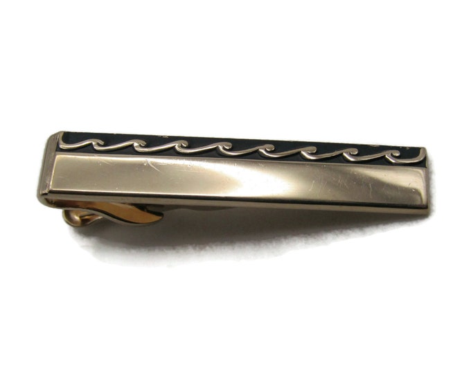 Wave Pattern Edge Tie Clip Tie Bar Men's Jewelry Black & Gold Tone