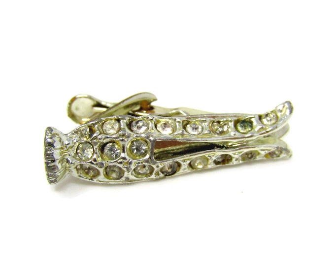 Clothespin Style Tie Clip Men's Vintage Tie Bar Clear Jewels